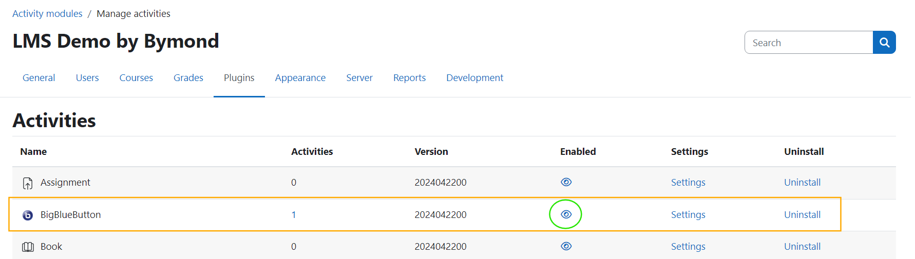 Moodle Manage Activities - Enable BigBlueButton